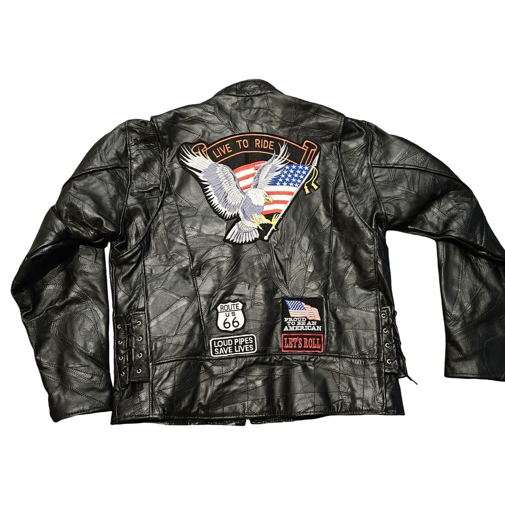Diamond Plate Buffalo Leather Motorcycle Jacket Mens XL Black Biker EaglePrice: